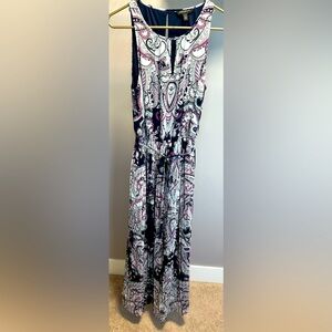 BANANA REPUBLIC size 6 blue & lavender paisley printed sleeveless maxi dress.